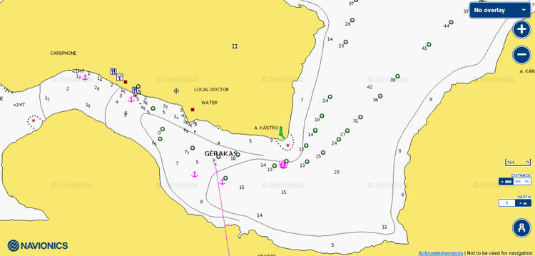 Открыть карту Navionic яхтенных стоянок в Геракасе. Залив Арголикос. Греция