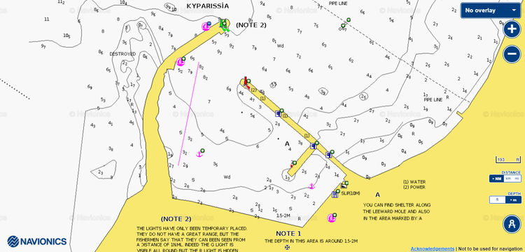 Открыть карту Navionics стоянок яхт в порту Кипарисия. Пелопоннес. Ионическое море. Греция