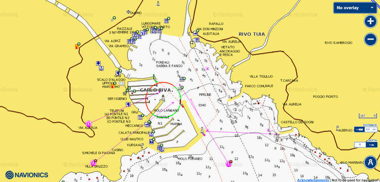 Открыть карту Navionics стоянок яхт в  марине Порто Карло Рива