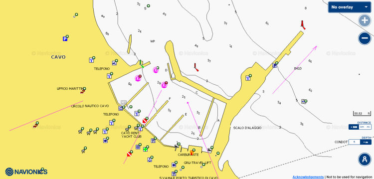 Открыть карту Navionics стоянок яхт в марине Каво. Остров Эльба. Италия