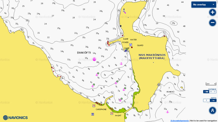 Открыть карту Navionics стоянок яхт в Диакофти. Остров Китира. Ионическое море. Греция