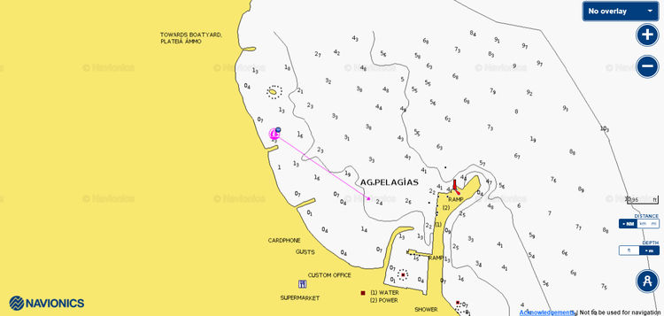 Открыть карту Navionics стоянок яхт в в фишпорту Агия Пелагия. Остров Китира. Ионическое море. Греция