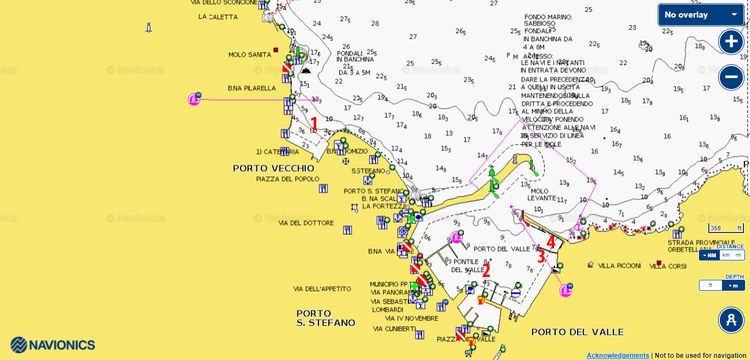 Открыть карту Navionics стоянок яхт в Санто Стефано