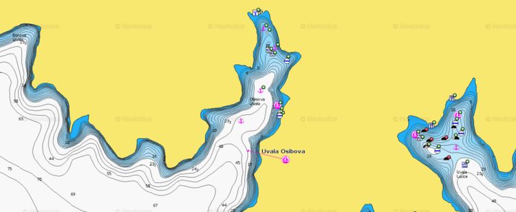 Открыть карту Navionics яхтенных стоянок на юго-западном побережье острова Брач. Хорватия