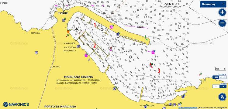 Открыть карту Navionics стоянок яхт в Порто Марчиано. Остров Эльба. Италия
