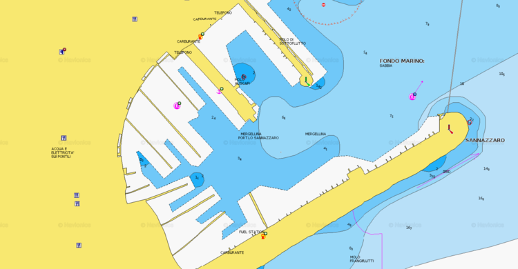 Открыть карту Navionics стоянок яхт в Порту Мерджеллина