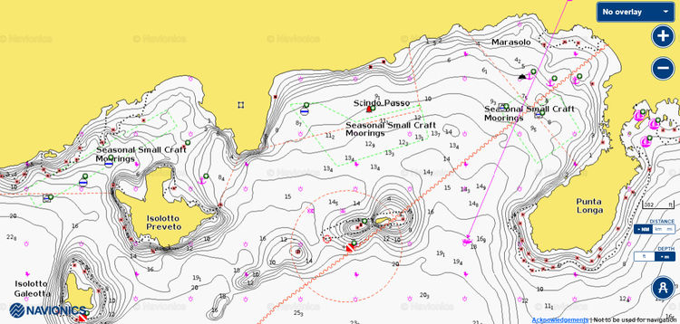 Открыть карту Navionics стоянок яхт у мыса Лонга (Фавиньяна)  (Фавиньяна)