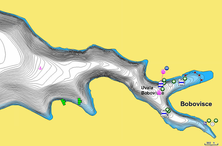 Открыть карту Navionics яхтенных стоянок  в Бобовишче. Остров Брач. Хорватия.