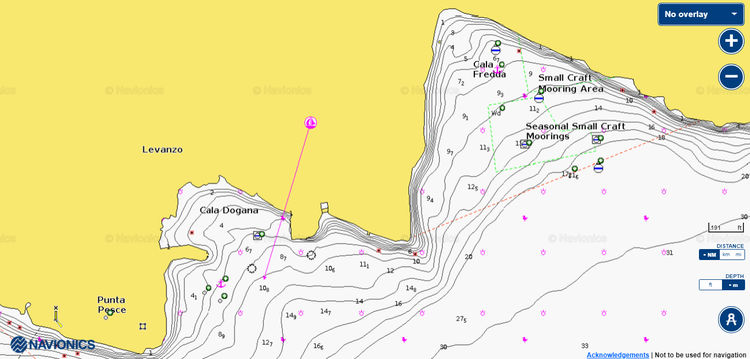 Открыть карту Navionics стоянок яхт в бухте Догана (Леванцо)