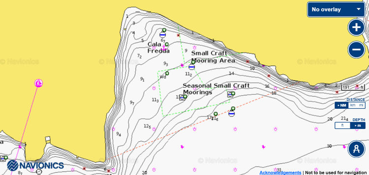 Открыть карту Navionics стоянок яхт в бухте Фредда (Леванцо)