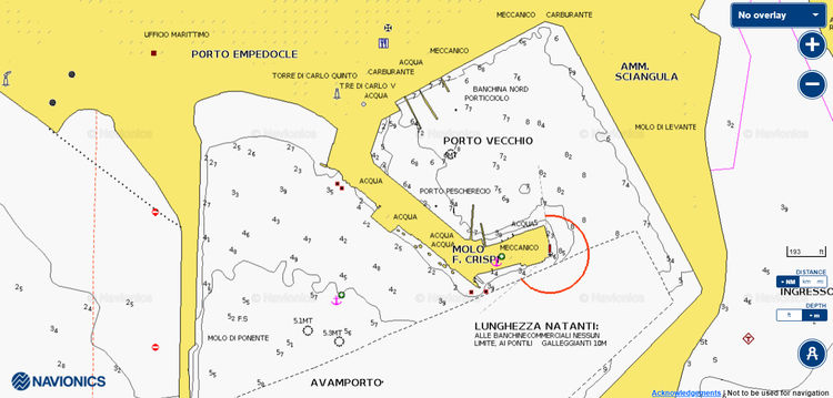 Открыть карту Navionics стоянок яхт в Порто Эмпедокл