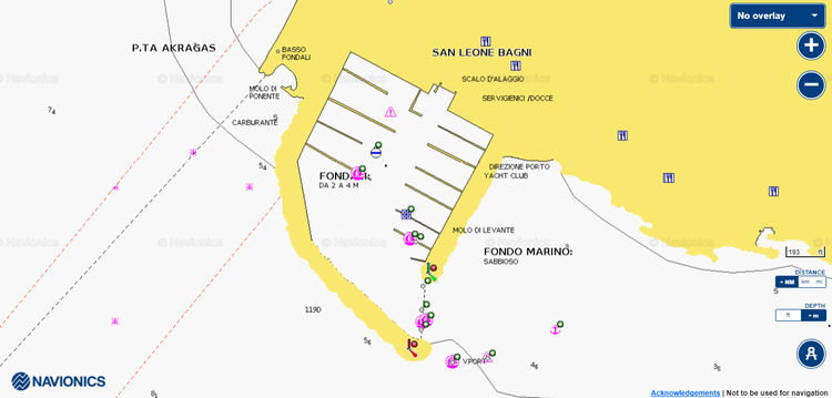 Открыть карту Navionics стоянок яхт в гавани Сан Леоне