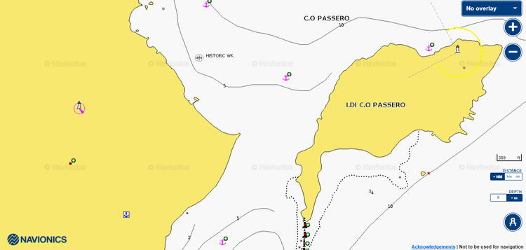 Открыть карту Navionics стоянок яхт  у острова Пассеро