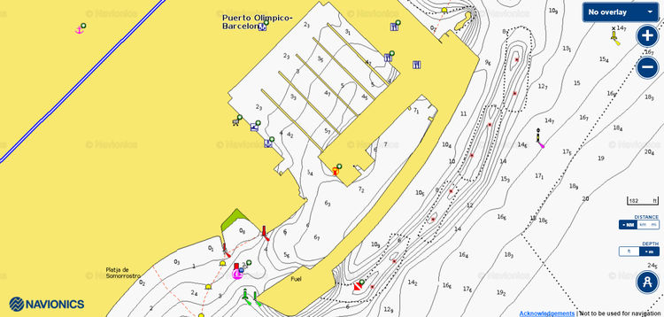 Открыть карту Navionics стоянок яхт в яхтенной марине Порт Олимпик Барселона