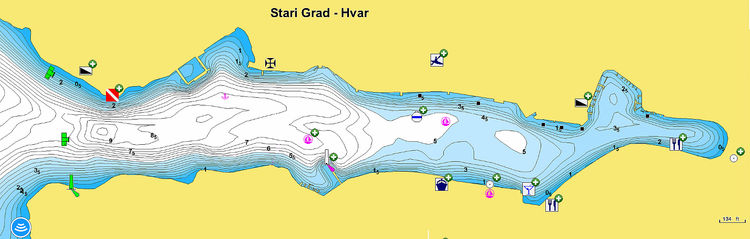 Открыть карту Navionics яхтенных стоянок в Стари Град. Остров Хвар. Хорватия