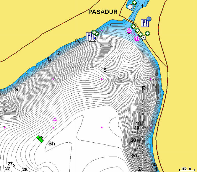 Открыть карту Navionics стоянок яхт в Пасадуре. Залив Veli Lago.  Остров Ластово. Хорватия