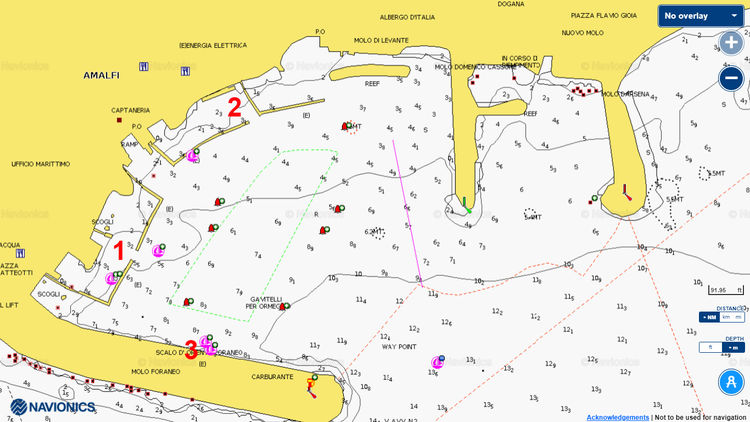 Открыть карту Navionics стоянок яхт в марине Коппола в Амальфи