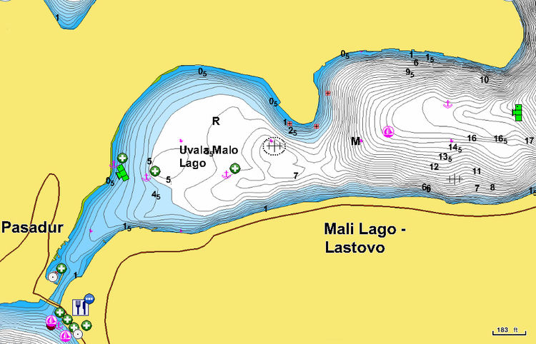 Открыть карту Navionics стоянок яхтв  заливе Mali Lago. Остров Ластово. Хорватия