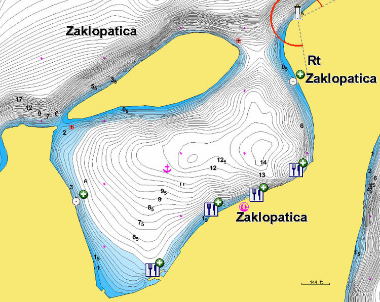 Открыть карту Navionics стоянок яхт  в бухте Заклопатица. Остров Ластово. Хорватия