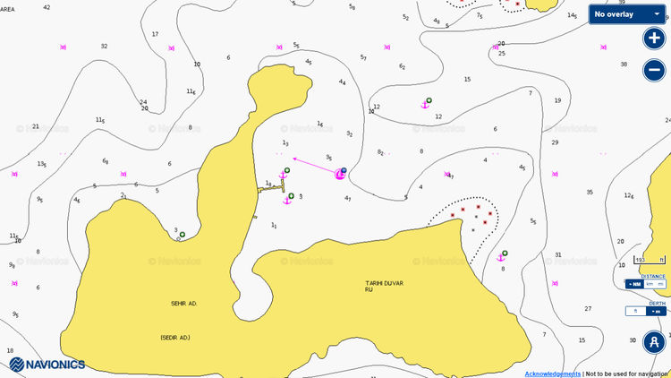 Открыть карту Navionics стоянок яхт у острова Седир
