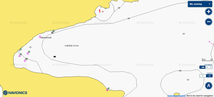 Открыть карту Navionics стоянок яхт в бухте Каргиджак
