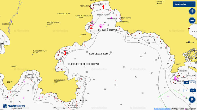 Открыть карту Navionics стоянок яхт в бухте Екинчик