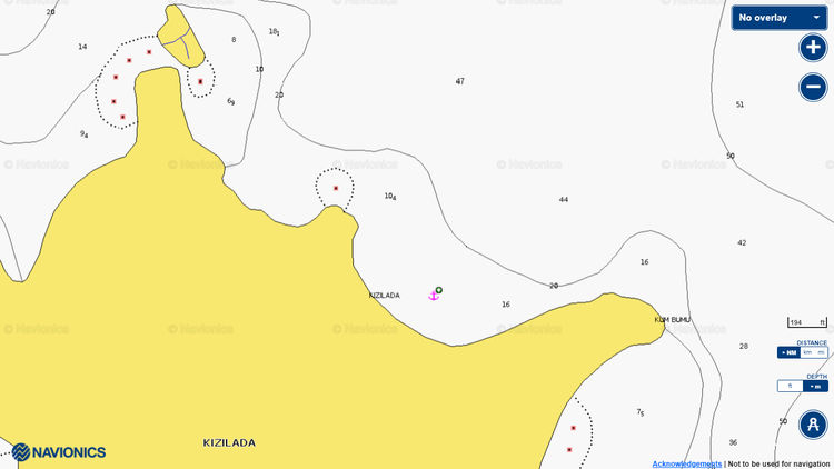 Открыть карту Navionics стоянок яхт у острова Кизил