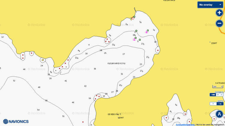 Открыть карту Navionics якорных стоянок яхт в бухте Кучук Карги