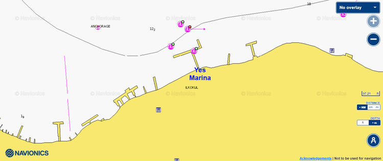 Открыть карту Navionics стоянок яхт в Yes марине Фетхие