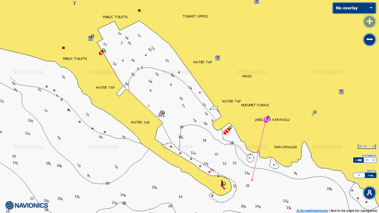 Открыть карту Navionics стоянок яхт в фишпорту Каш