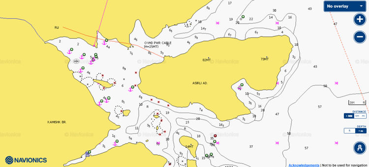 Открыть карту Navionics стоянок яхт в Гёккая Лимани