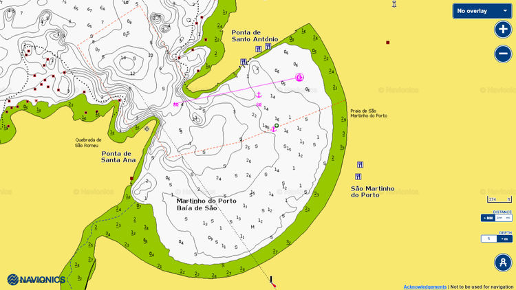 Открыть карту Navionics якорной стоянки яхт в Сан-Мартинью-ду-Порту