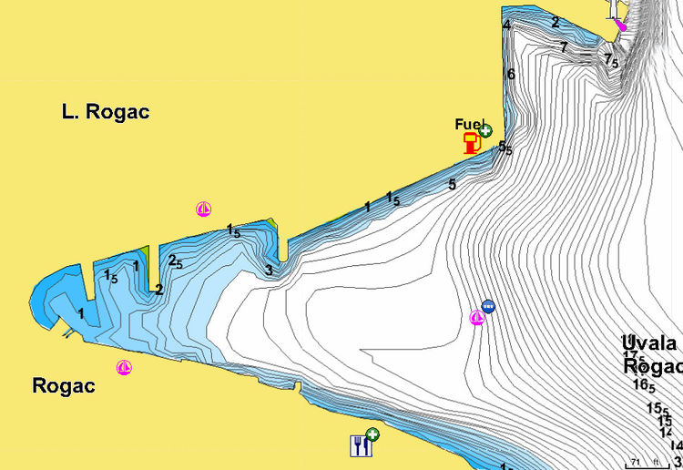Открыть карту Navionics стоянок яхт в бухте Рогач. Остров Шолта. Хорватия.