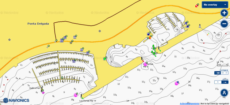 Открыть карту Navionics стоянок яхт в марине Понта-Делгада