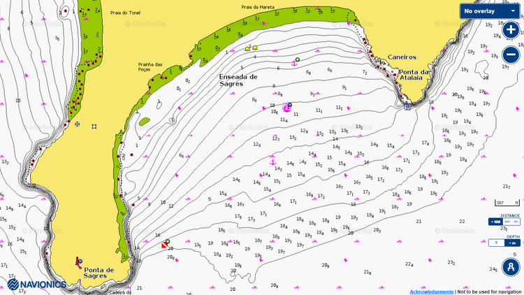 Открыть карту Navionics якорных стоянок яхт в бухте Сагреш