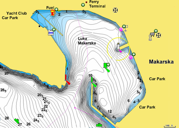Открыть карту Navionics стоянок яхт   в Макарска. Хорватия