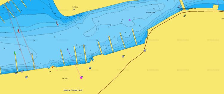 Открыть карту Navionics стоянок яхт   в  ACI marina Трогир. Хорватия