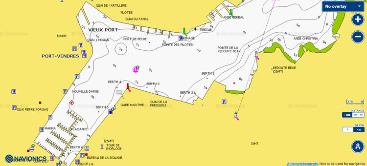 Открыть карту Navionics стоянок яхт в марине Порт Вендрес