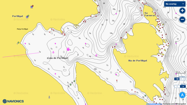 Открыть карту Navionics стоянки яхт на буях в бухте Порт Льигат