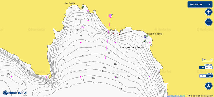 Открыть карту Navionics стоянки яхт на буях в бухте Пелоса