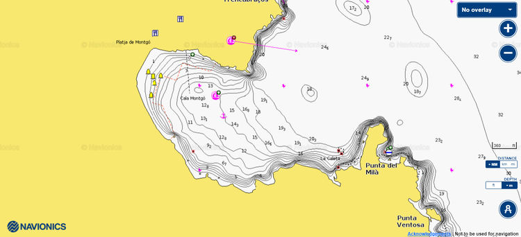 Открыть карту Navionics стоянки яхт на буях в бухте Монтго