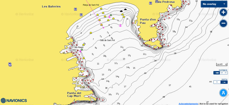 Открыть карту Navionics якорной стоянки яхт в бухте Сант Пол