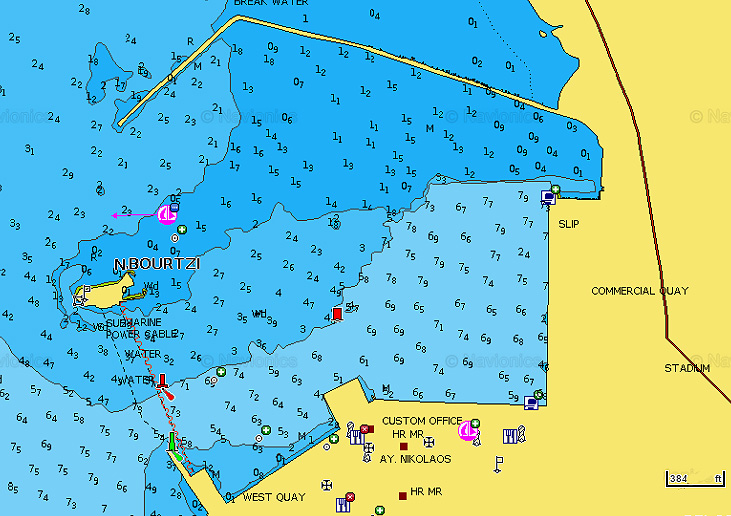 Открыть карту Navionics стоянок яхт  у набережной в Наплионе. Залив Арголикос. Греция