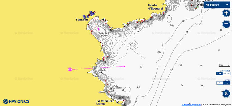 Открыть карту Navionics якорний стоянки яхт в бухтеТамариу