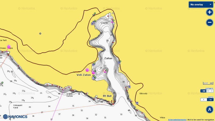 Открыть карту Navionics якорной стоянки яхт в бухте Затон