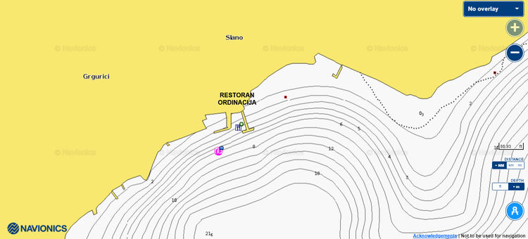 Открыть карту Navionics стоянки яхт у пирса ресторана Ординаксия в Слано