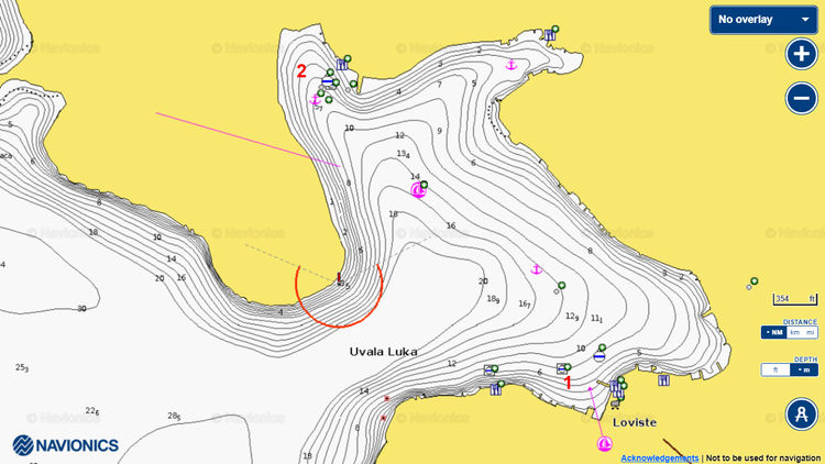 Открыть карту Navionics стоянок яхт  в бухте Ловиште