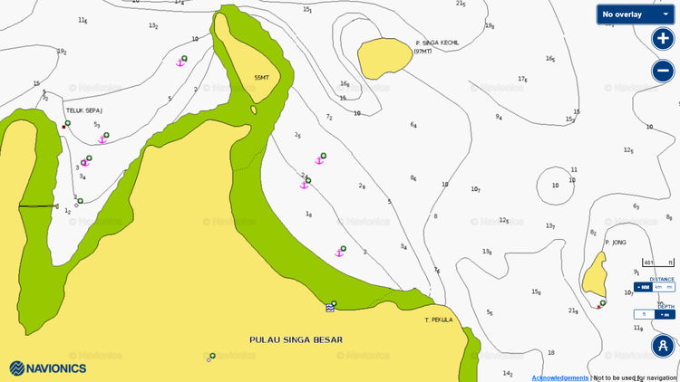 Открыть карту Navionics якорной стоянки яхт в северо-восточной бухте острова Синга Бесар
