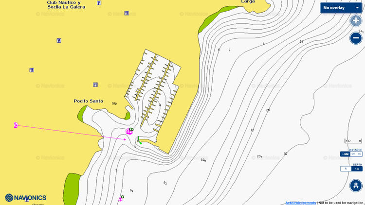 Откыть карту Navionics стоянки яхт в марине Галера на острове Тенерифе.