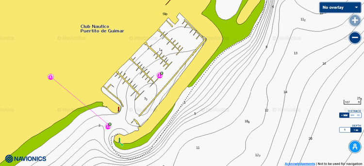 Открыть карту Navionics стоянки яхт в Яхт клубе Гимар на острове Тенерифе.
